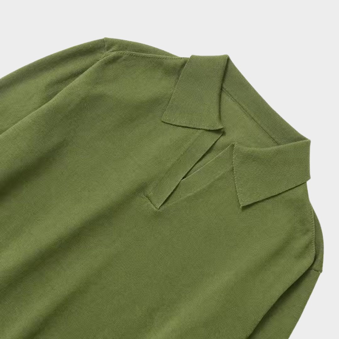 Olivgrön stickad polotröja med lång ärm lös passform och pulloverdesign