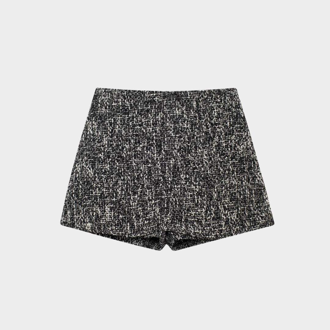 Grått tweedinspirerat set med kavaj och shorts