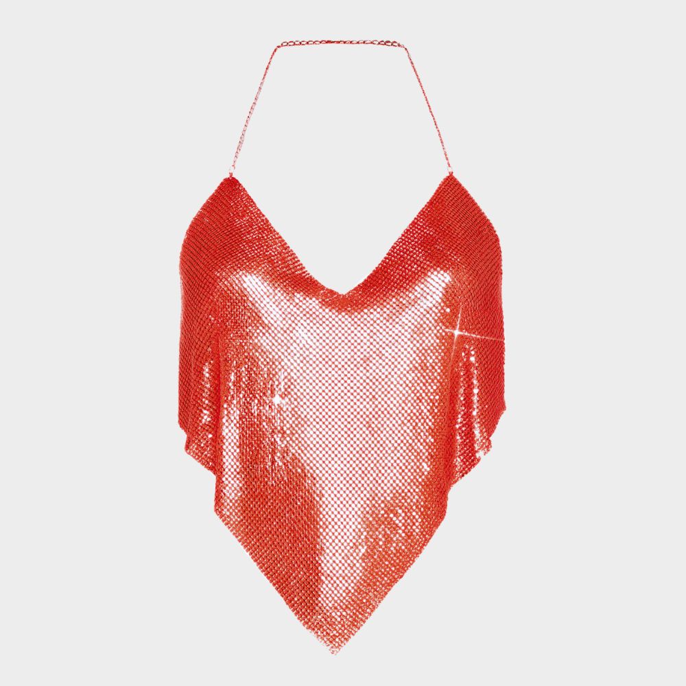 Paljettlinne med kedjeband och öppen rygg i clubstil