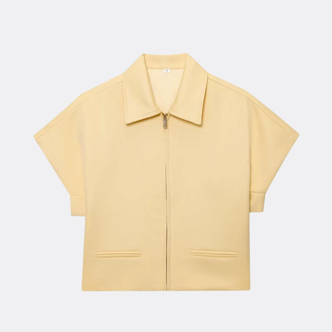 Strukturerat tvådelat set i stretch med zip-top och vida byxor