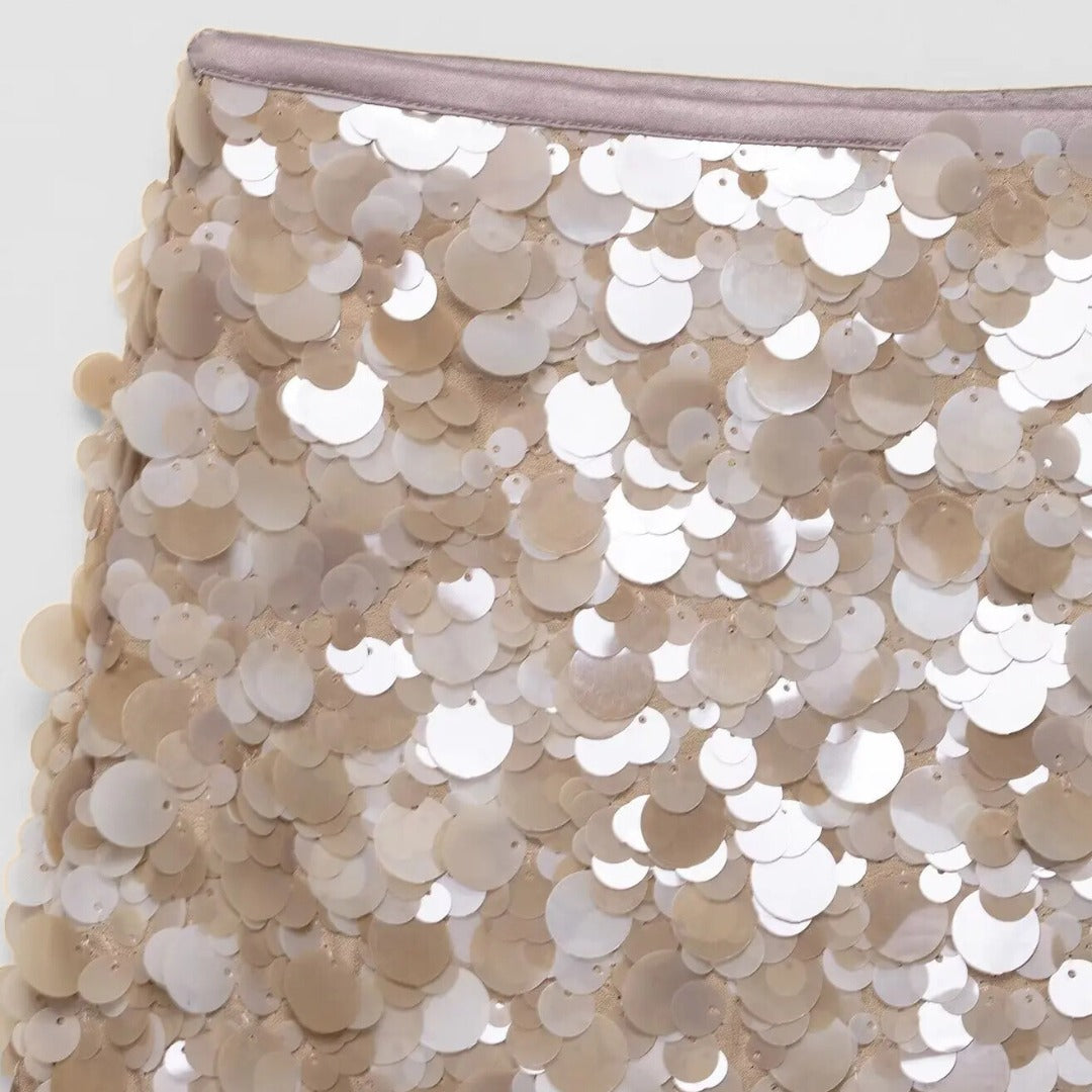 Paljett minikjol med A-linje silhuett och festlig design