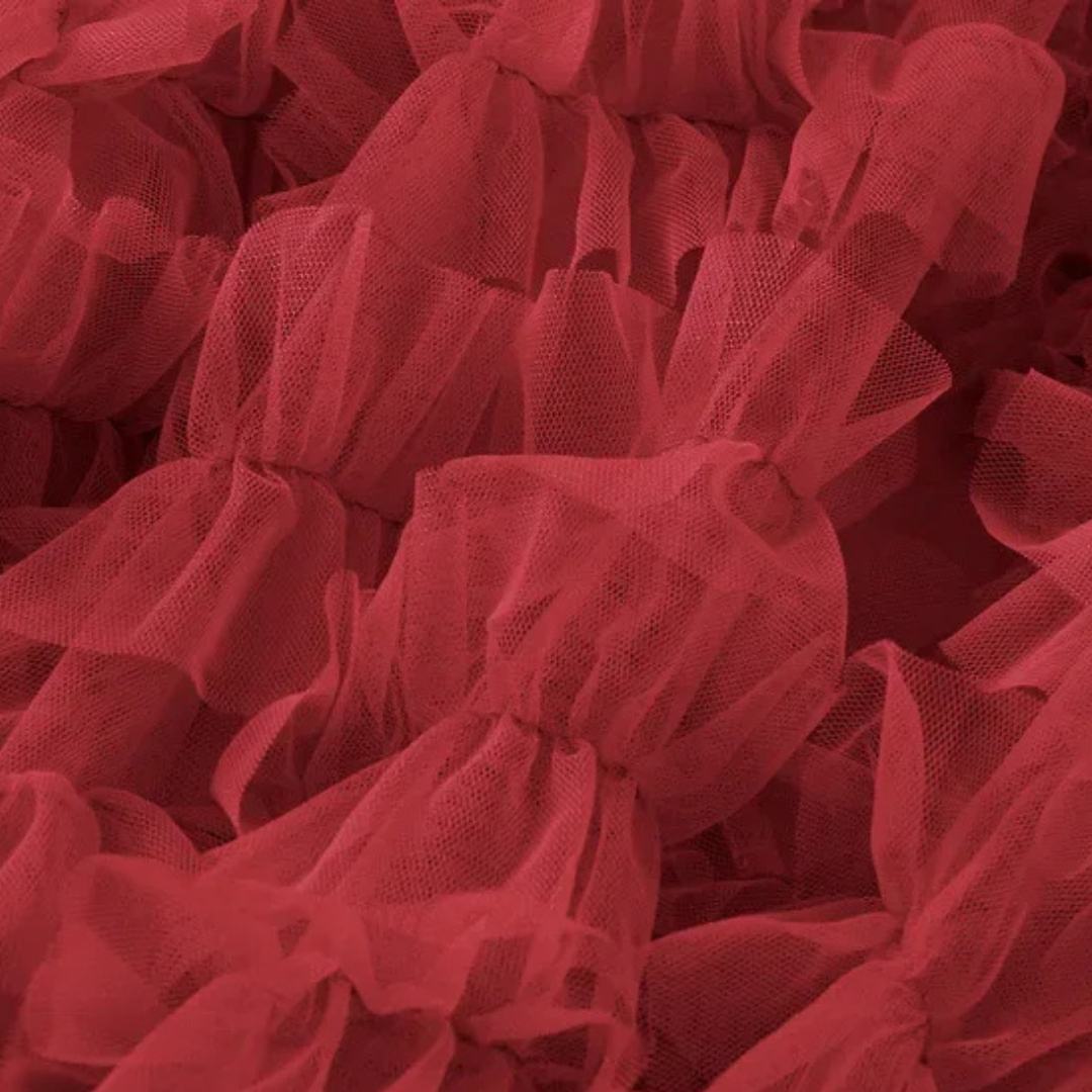 Kjol i mesh med volanger empiremidja A-linje silhuett och lagerstruktur