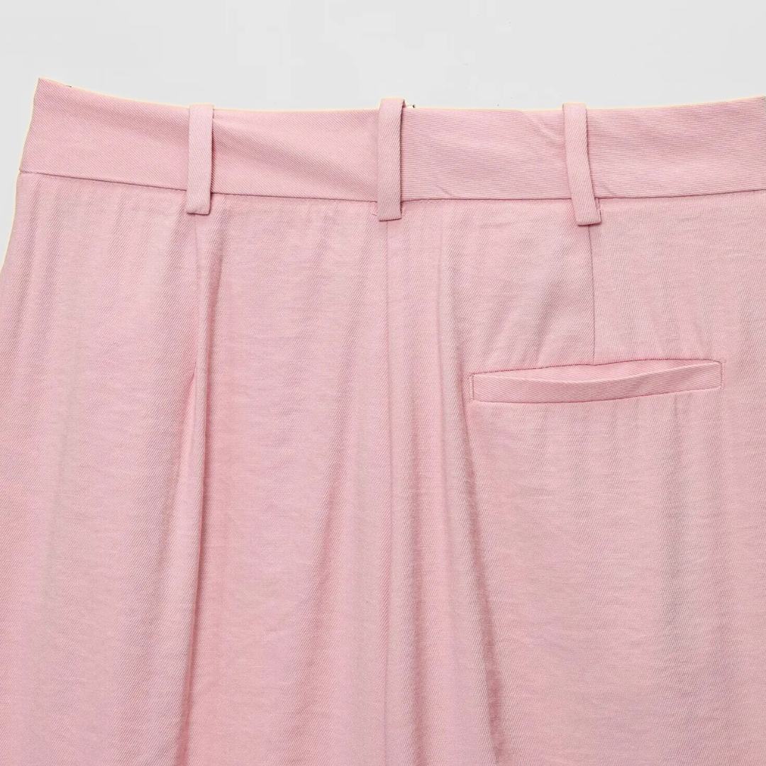 Rosa Ärmlös kavajväst med slag och vida byxor set