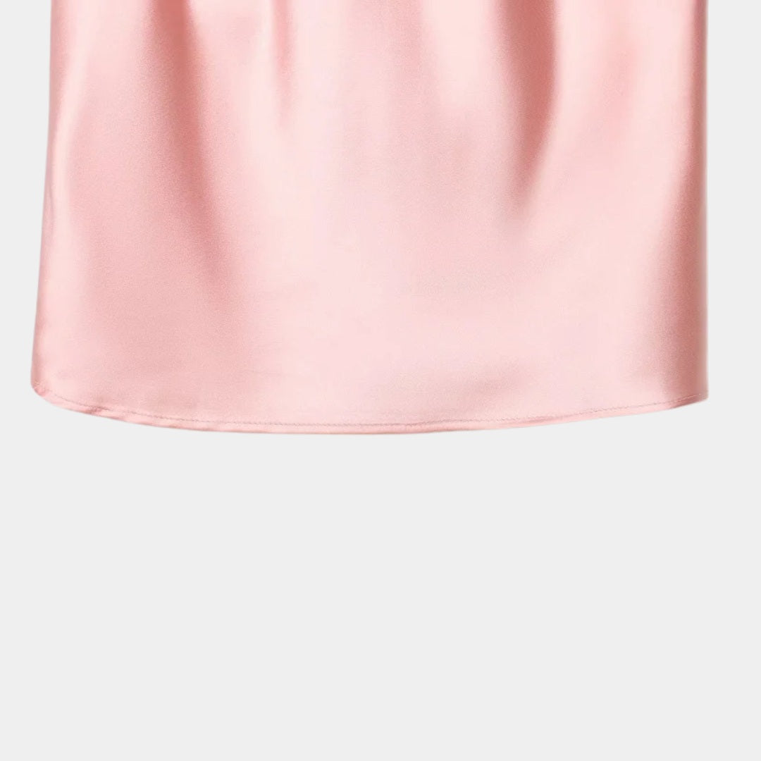 Satinlinne med halterneck och bar rygg i somrig design