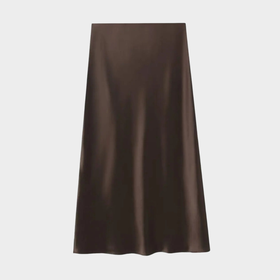 Satinkjol i midilängd med hög midja och A-linjeform