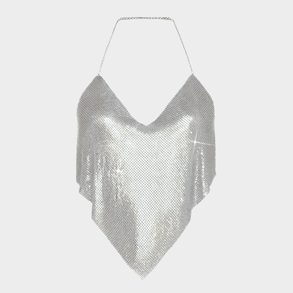 Paljettlinne med kedjeband och öppen rygg i clubstil