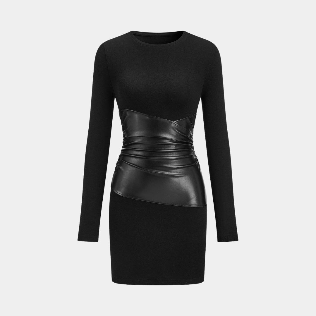 Kort klänning i jersey med fuskläderpanel, lång ärm och rund halsringning