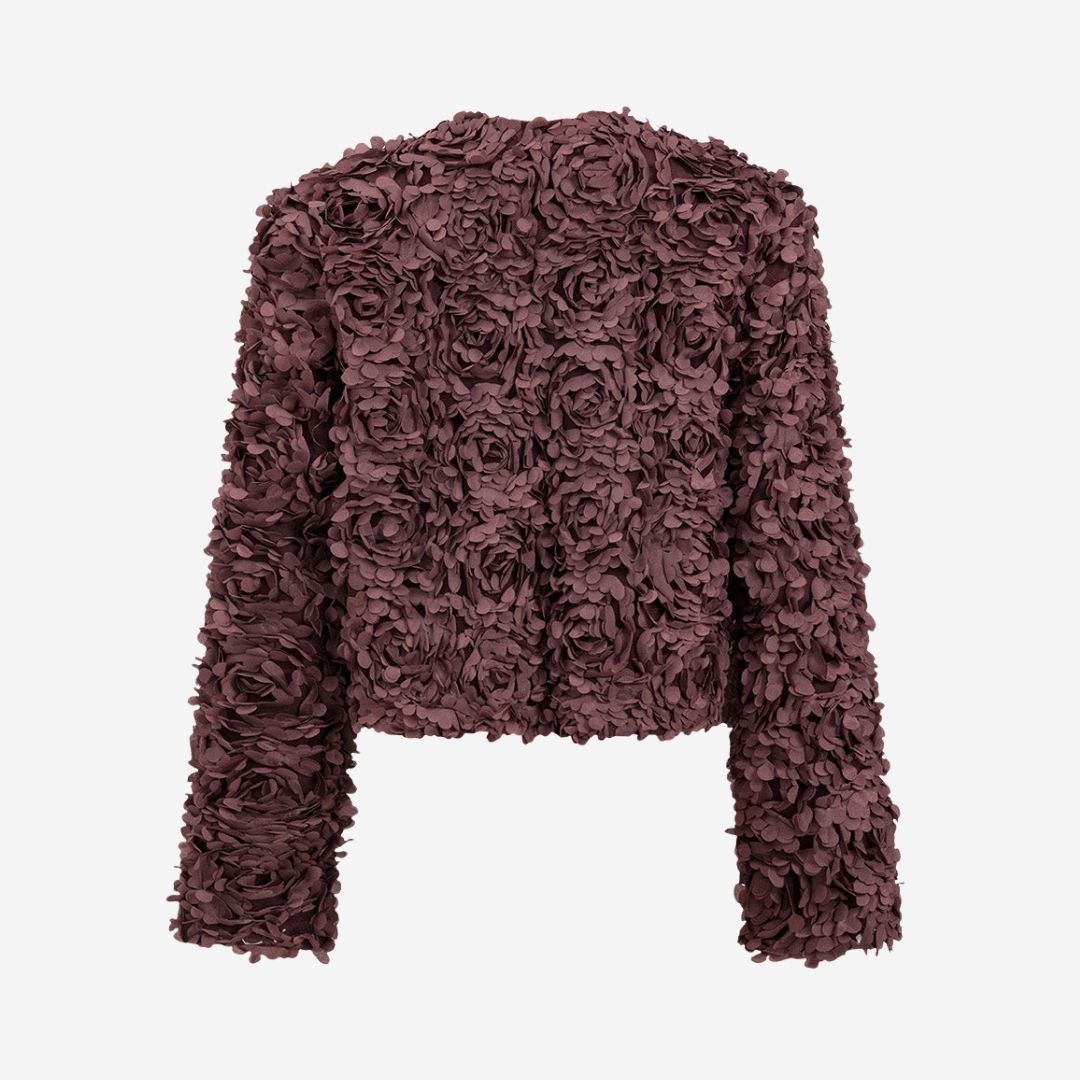 Vinröd Kort jacka i med 3D-blommor i texturerat tyg för speciella tillfällen