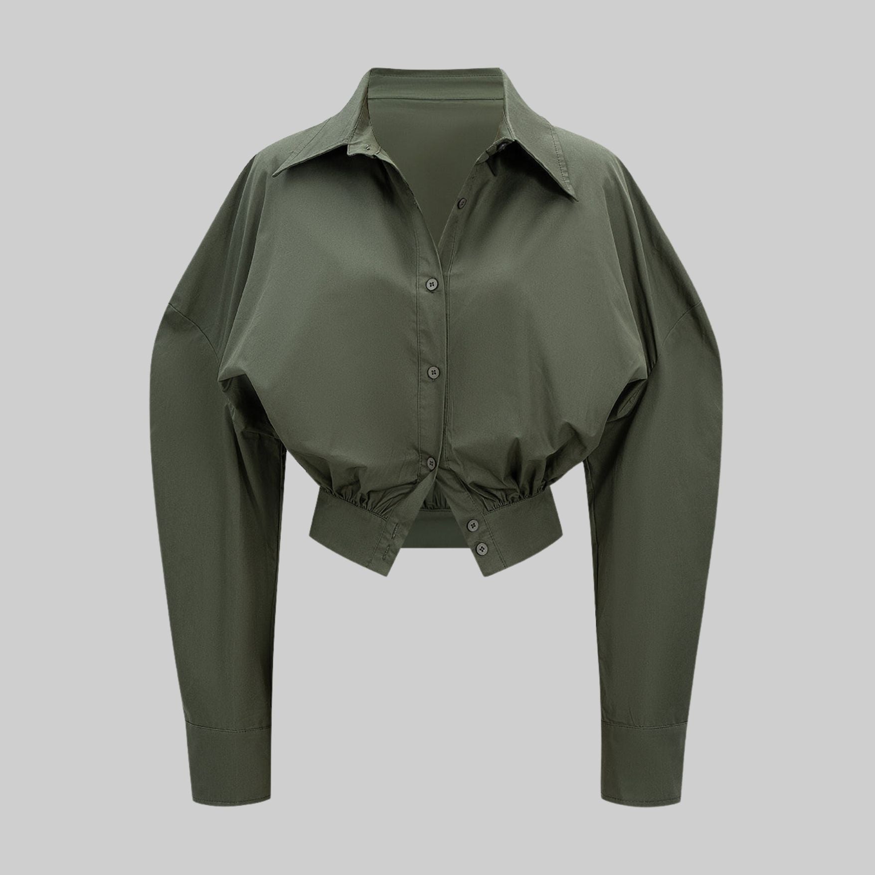 Mörkgrön långärmad topp i vävd polyesterblandning med figurnära passform och slät yta