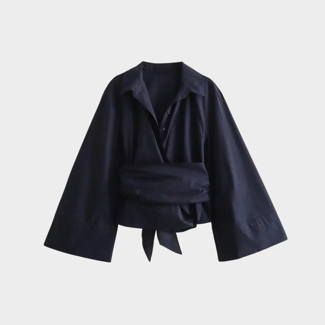 Omslagsblus med V-ringning och vida ärmar