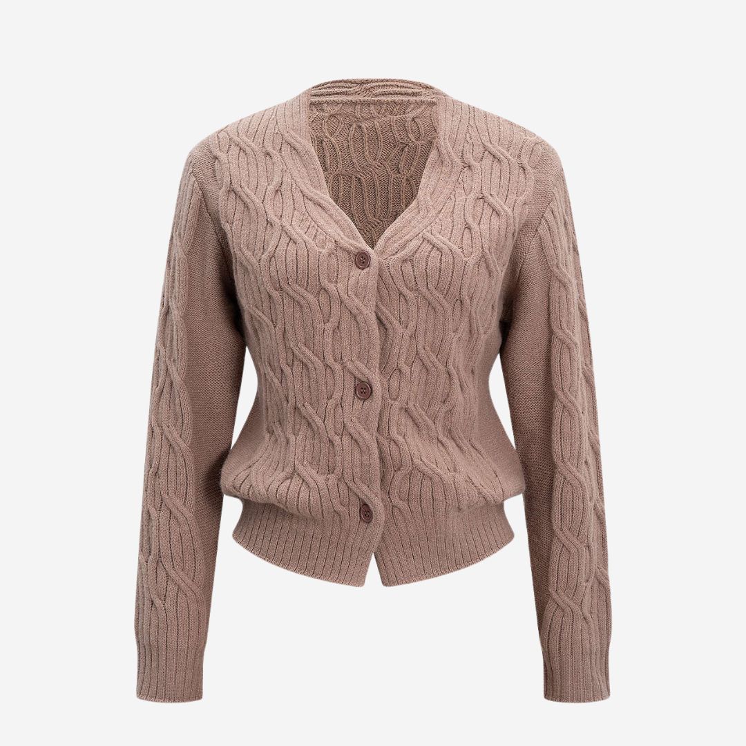 Rosabrun Stickad kofta med strukturmönster och avslappnad passform