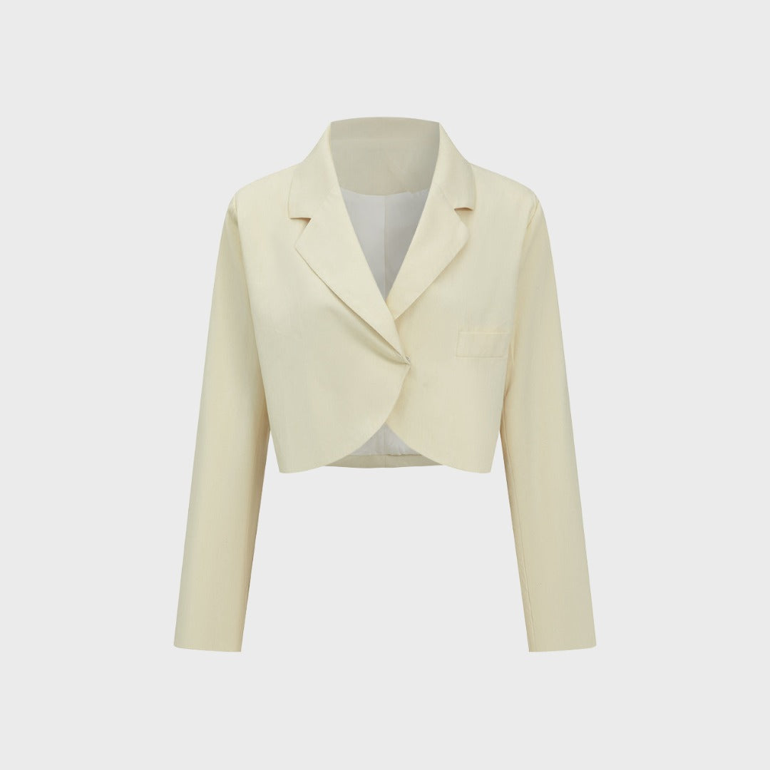 Vit Kort kavaj i viskos med lös passform och rundad fåll