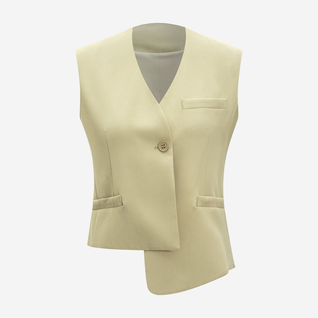 Beige ärmlös väst med asymmetrisk knäppning och skräddad passform