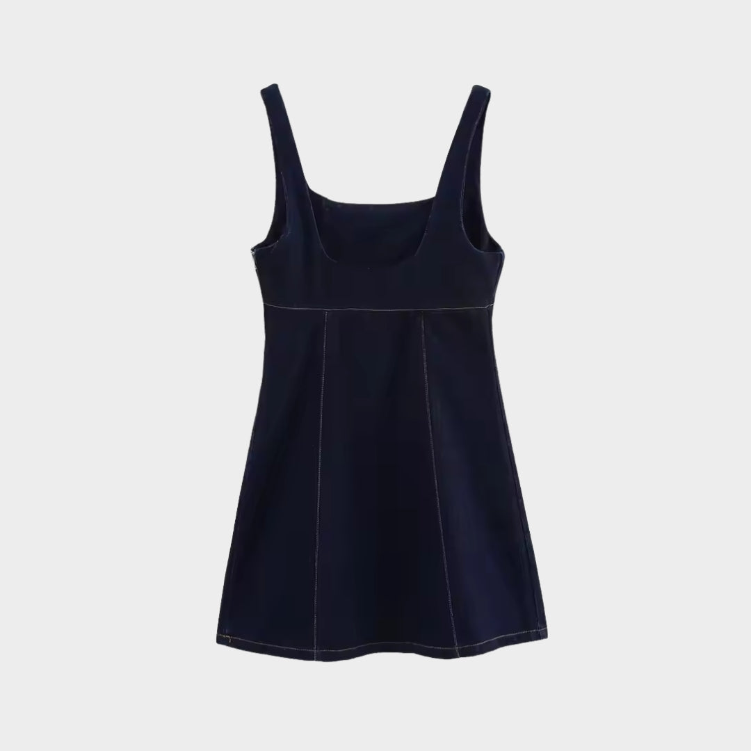 Elegant miniklänning med fyrkantig ringning i denimlook