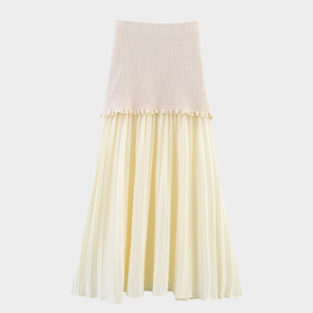 Tvådelad set med kortärmad kofta och midikjol i stickad bomullsblandning