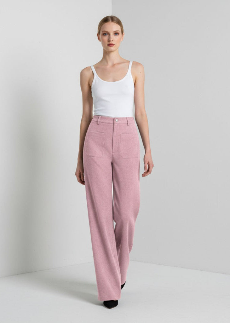 Högmidjade raka byxor i stretch med fickor