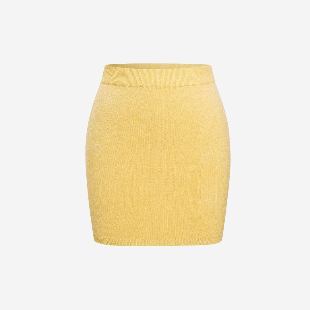 Ribbstickad minikjol i ullblandning med elastisk midja