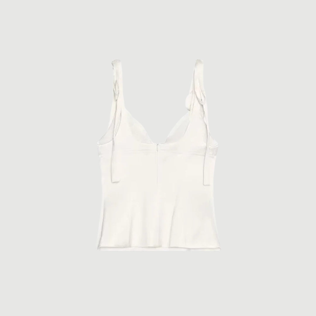 Satintopp med knytbara axelband och kort skärning