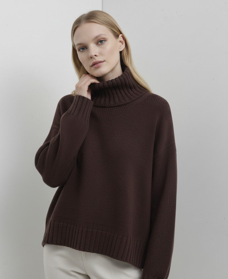 Mörkbrun Oversized Stickad Polotröja