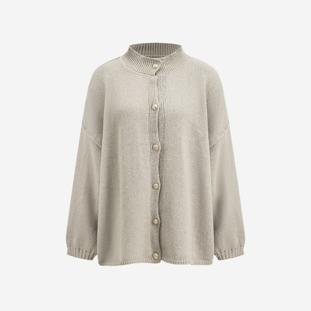 Stickad kofta med rund hals, knappstängning och långa ärmar med ribbade muddar