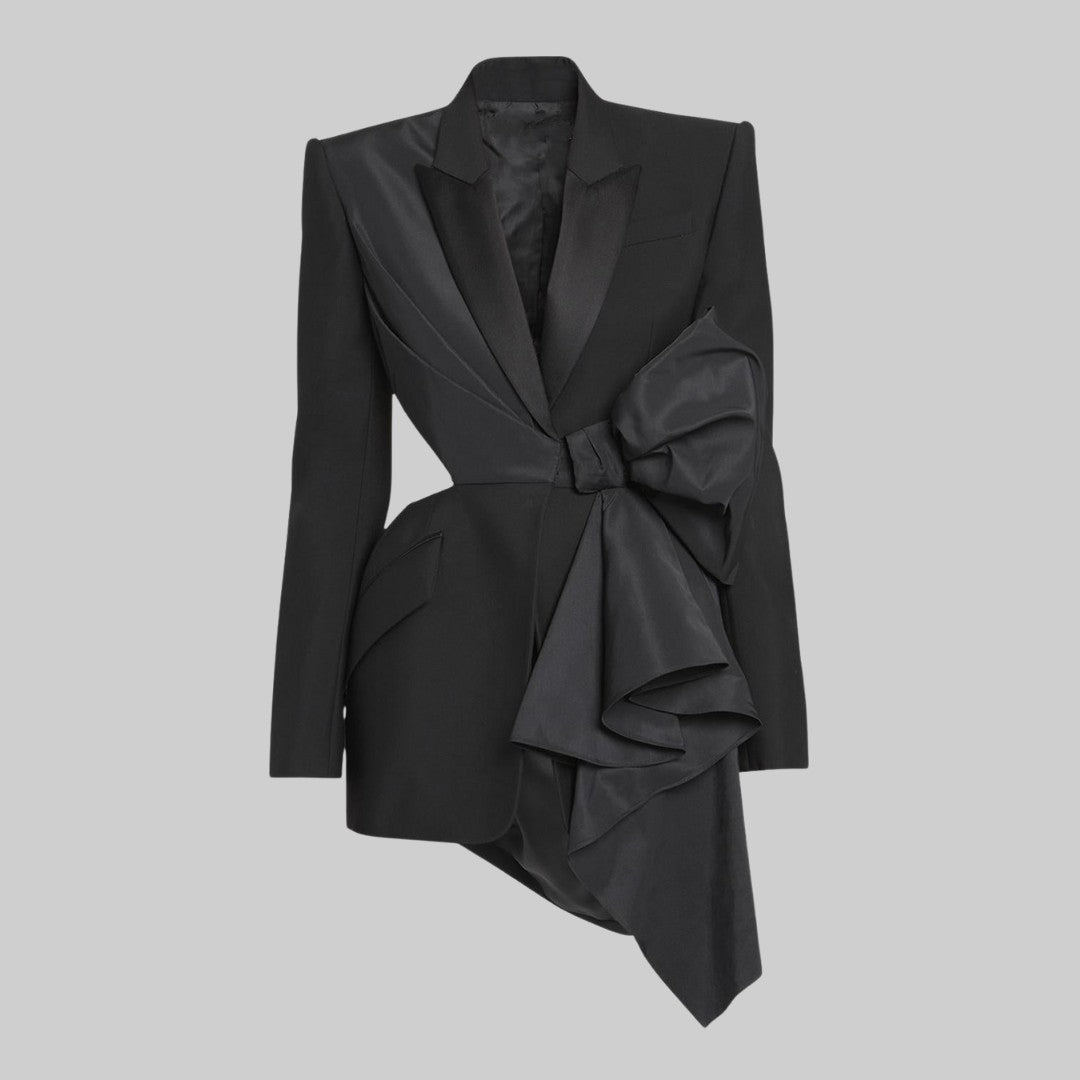 Svart Skräddarsydd Blazer med Stor Rosett och Utskuren Rygg