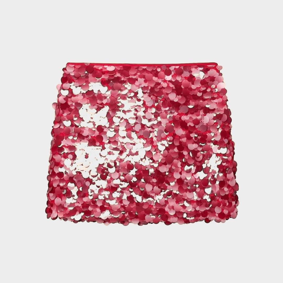 Paljett minikjol med A-linje silhuett och festlig design