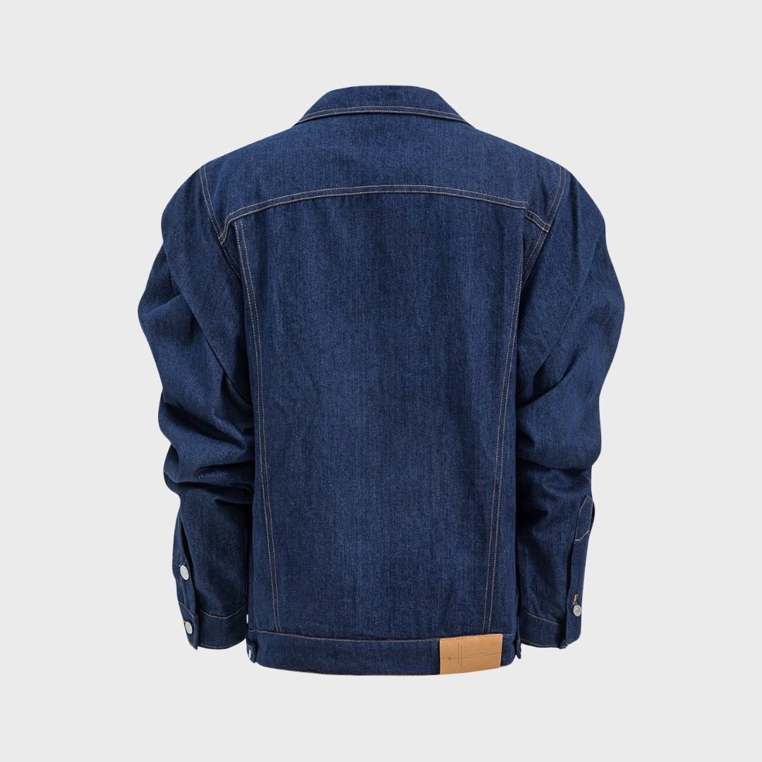 Strukturerad jeansjacka med puffärmar och markerade sömmar