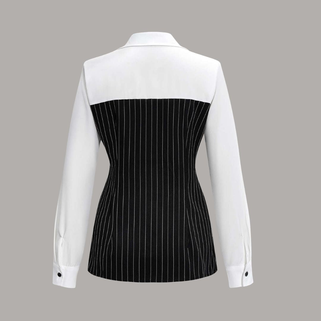 Klassisk skjorttopp i tvåfärgad design med kritstrecksrandigt liv