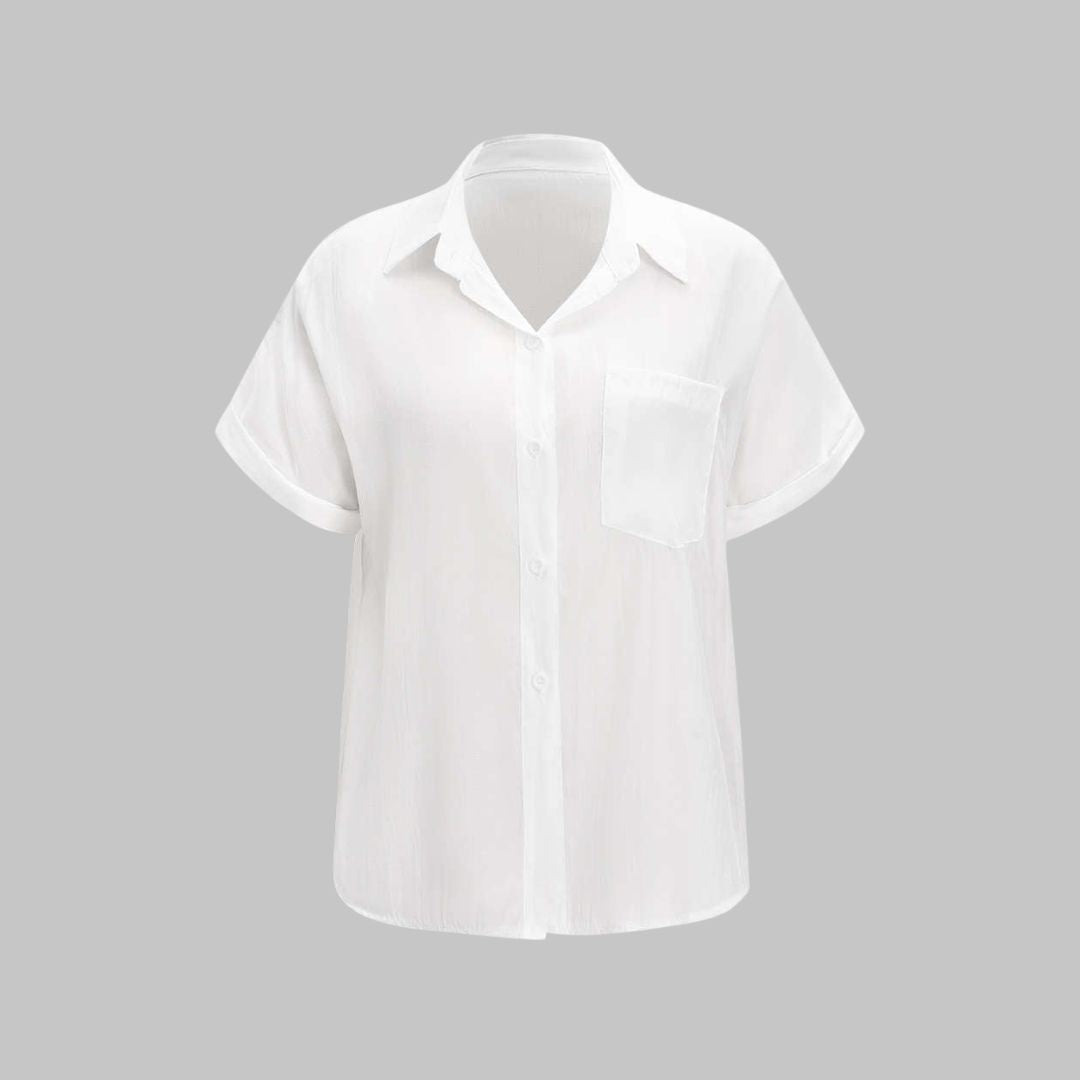 Vit Figurnära lång topp i vävd semitransparent polyester med rund hals och mjukt fall