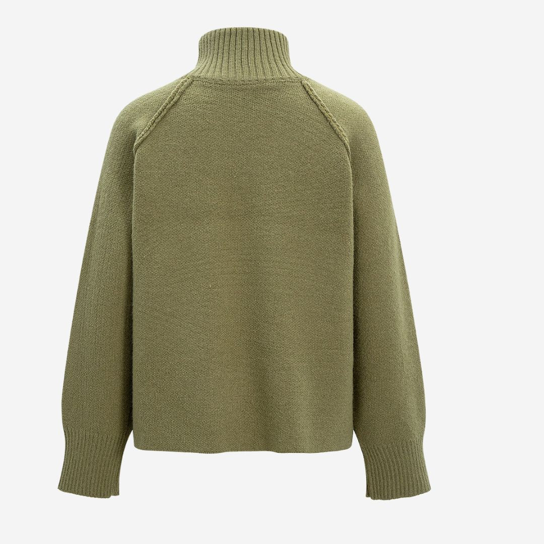 Olivgrön stickad zip-tröja med ståkrage och avslappnad passform