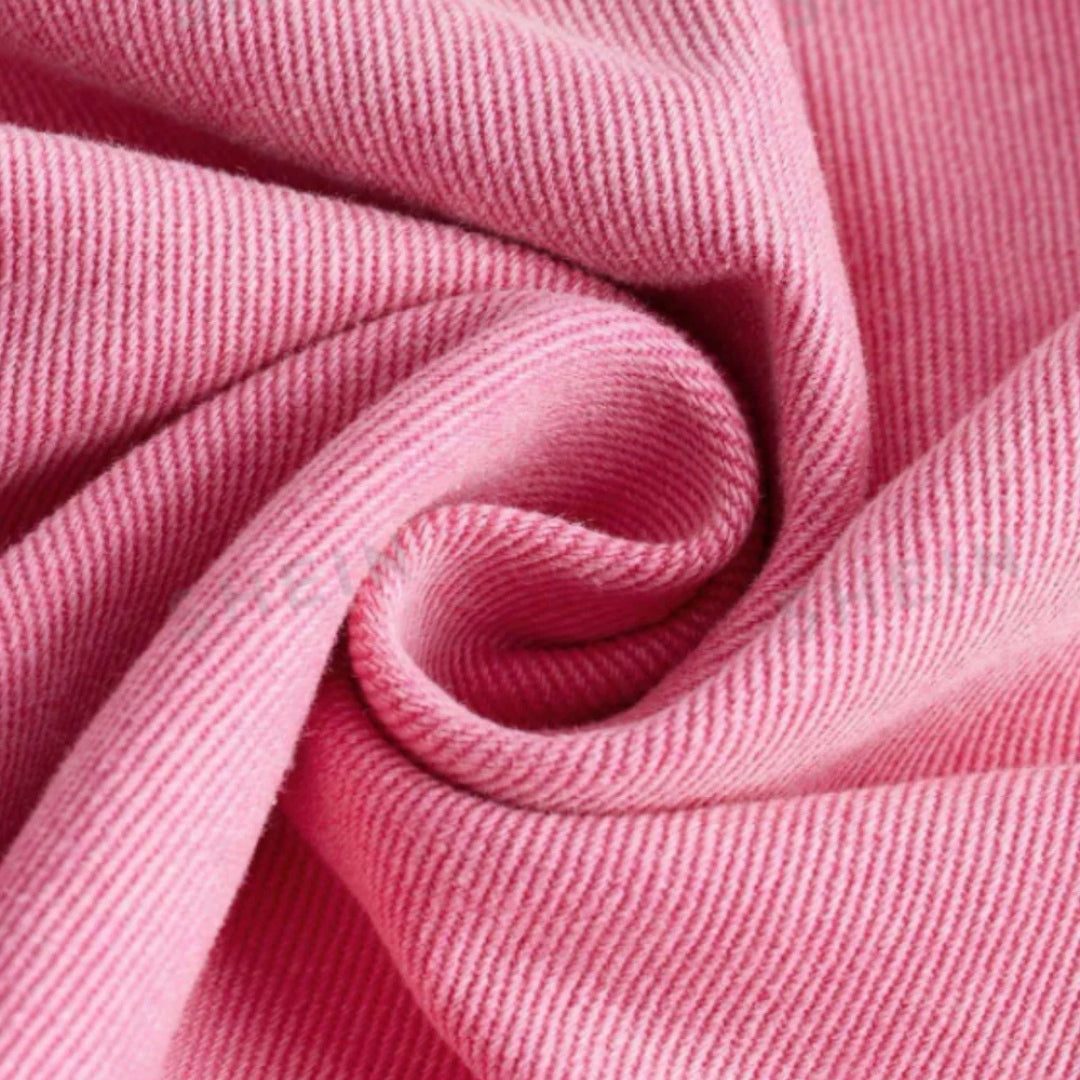 Rosa maxi-jeanskjol med råkant och vid A-linjeform