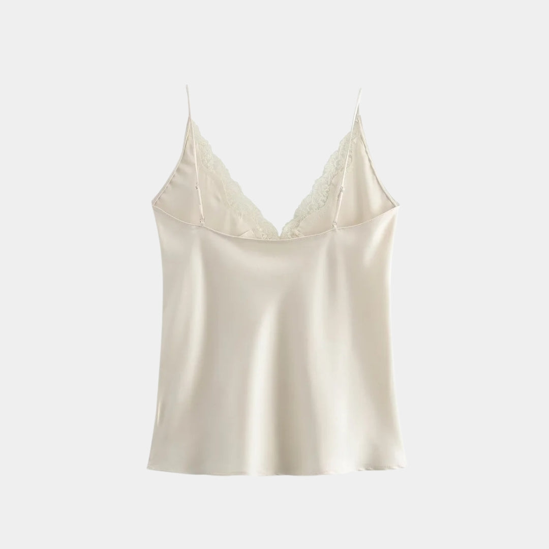 Spetskantat camisole-linne med V-ringning och justerbara axelband