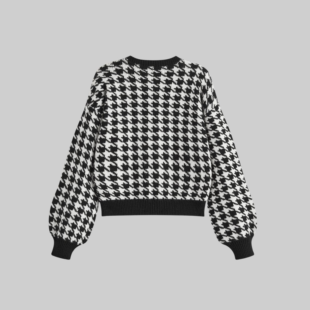 Stickad cardigan med sammetsrosetter och ballongärmar i mjuk stretchkvalitet