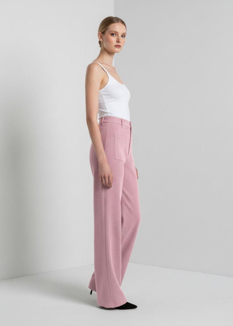 Högmidjade raka byxor i stretch med fickor