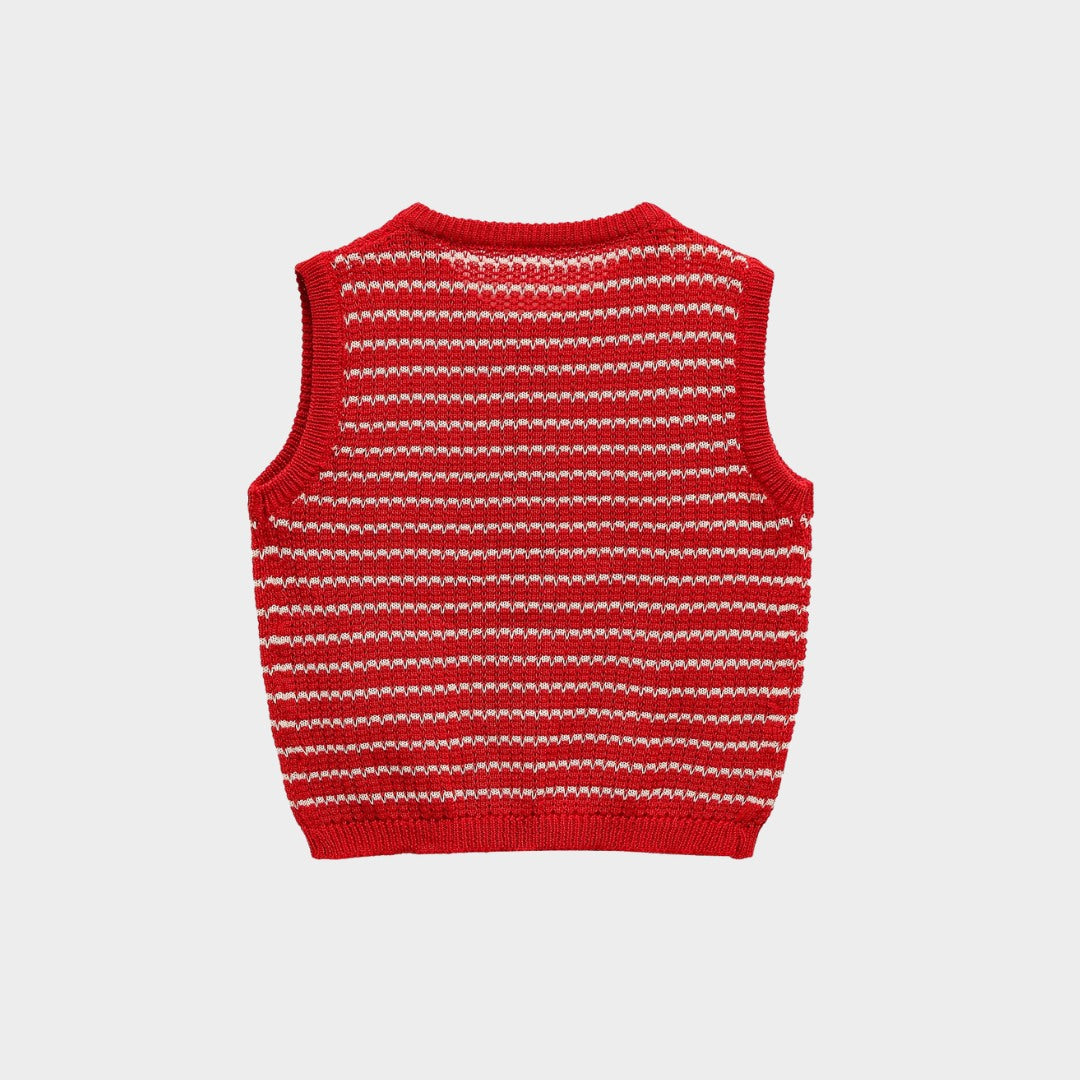 Vintageinspirerad stickad kofta med smala axelband och knappar