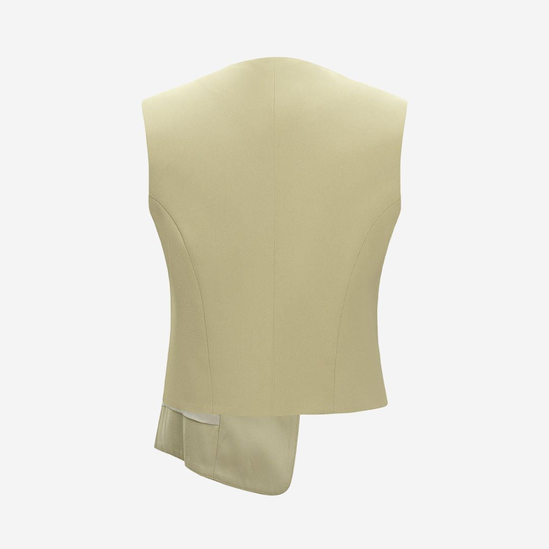 Beige ärmlös väst med asymmetrisk knäppning och skräddad passform
