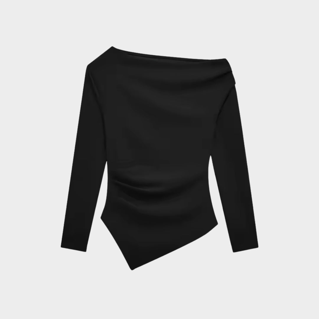 Asymmetrisk damtopp med lång ärm och kort längd