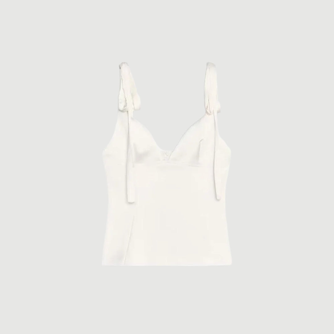 Satintopp med knytbara axelband och kort skärning