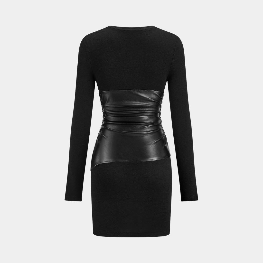 Kort klänning i jersey med fuskläderpanel, lång ärm och rund halsringning