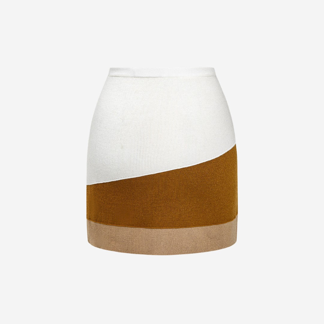 Färgblock Stickad Minikjol Med Mönster Elegant Siluett