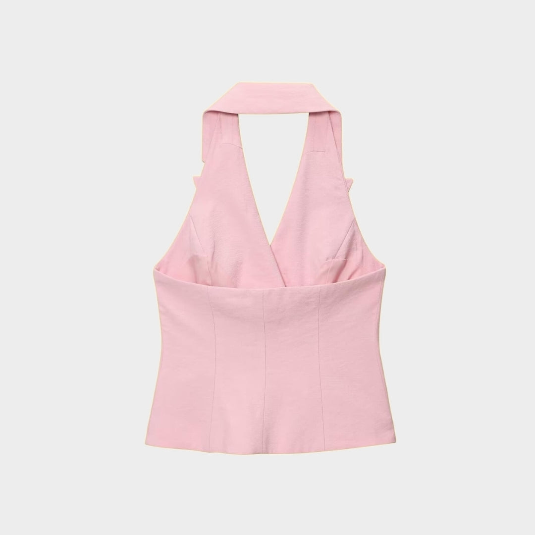 Rosa Ärmlös kavajväst med slag och vida byxor set