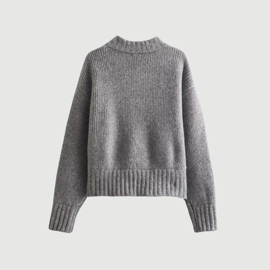 Grå stickad zip-jacka med rund hals och rak passform