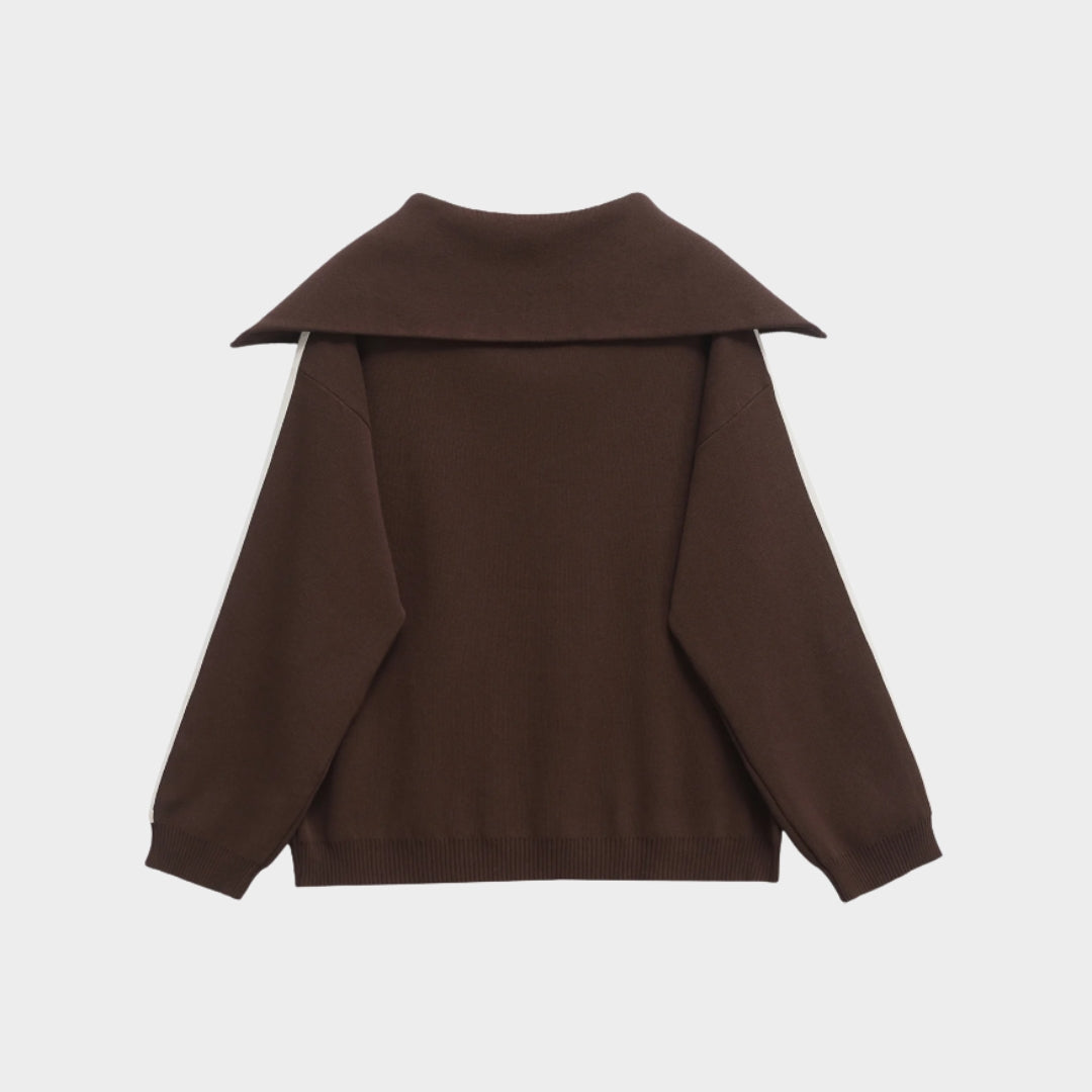 Elegant brun tjock tracksuit med zip hoodie och raka byxor