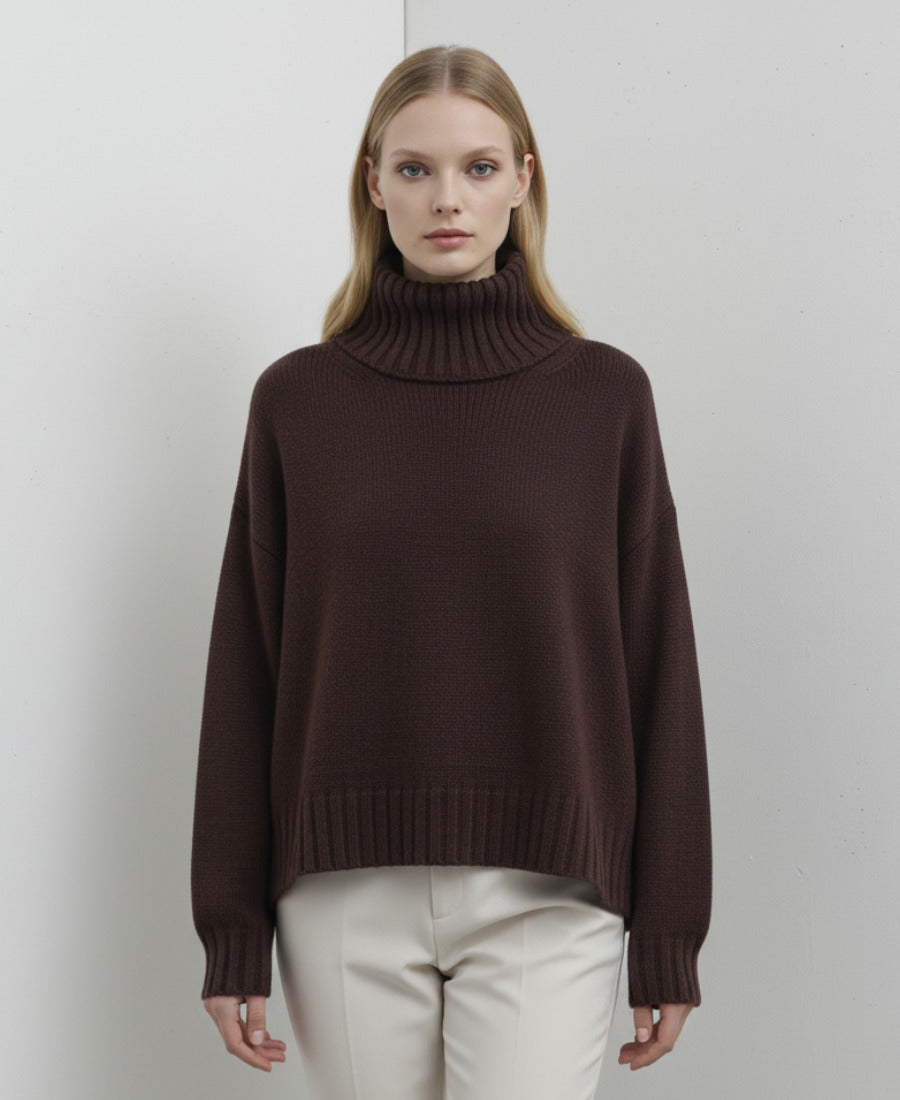Mörkbrun Oversized Stickad Polotröja