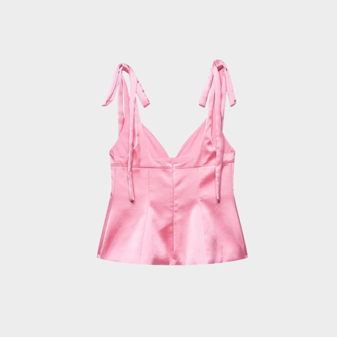 Satintopp med knytbara axelband och kort skärning