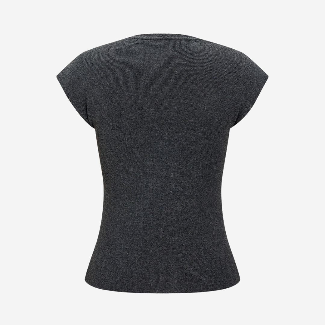 Mörkgrå ribbstickad topp med V-ringning och figurnära passform