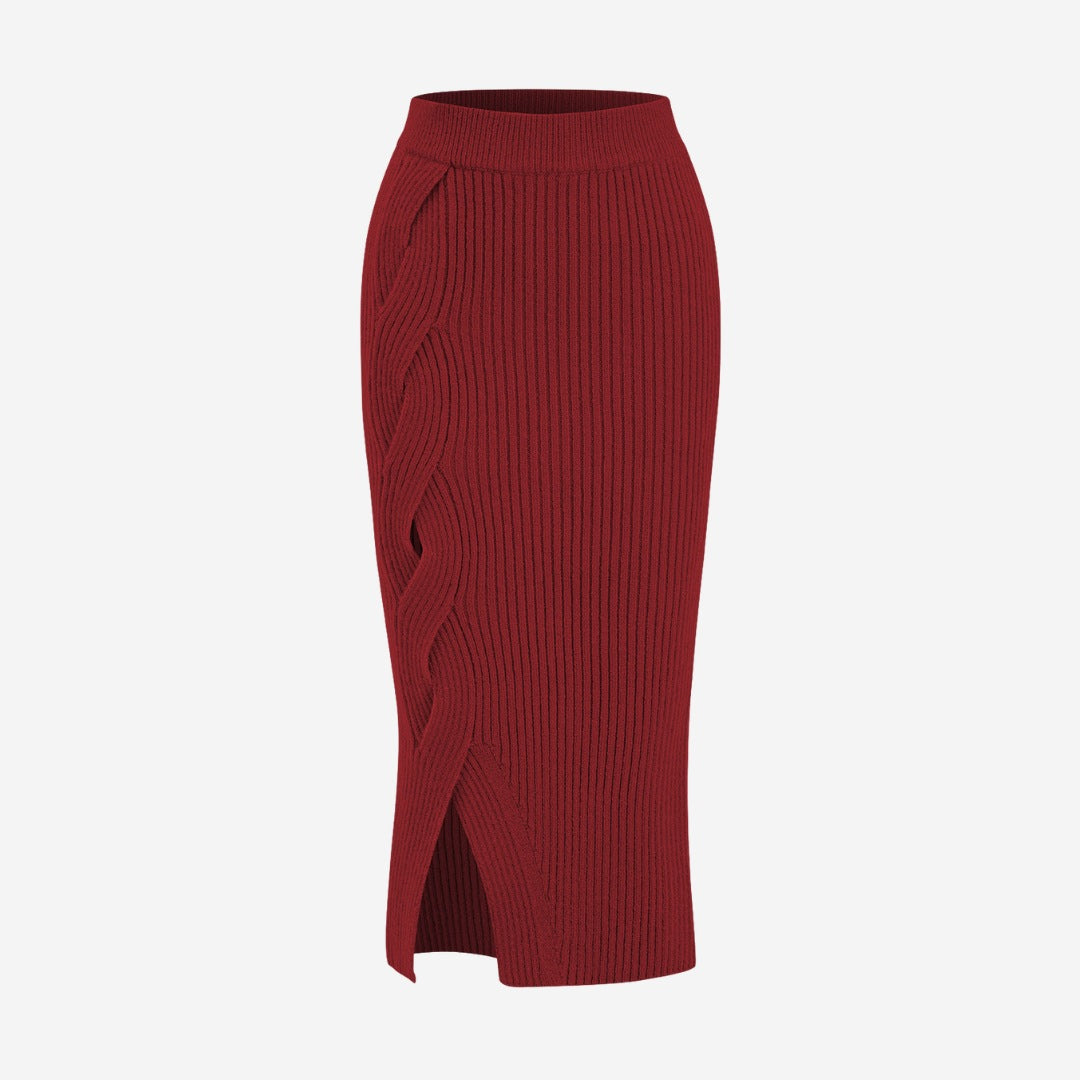 Midi Kjol Asymmetrisk Korsad Stickad Stilfull Klassisk