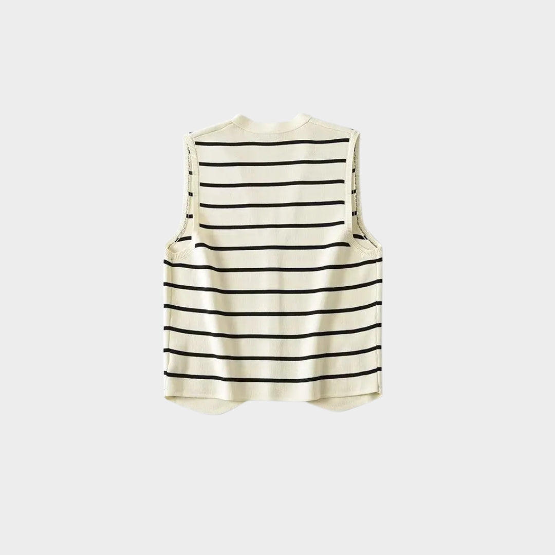 Stickad väst med ränder och asymmetrisk fåll