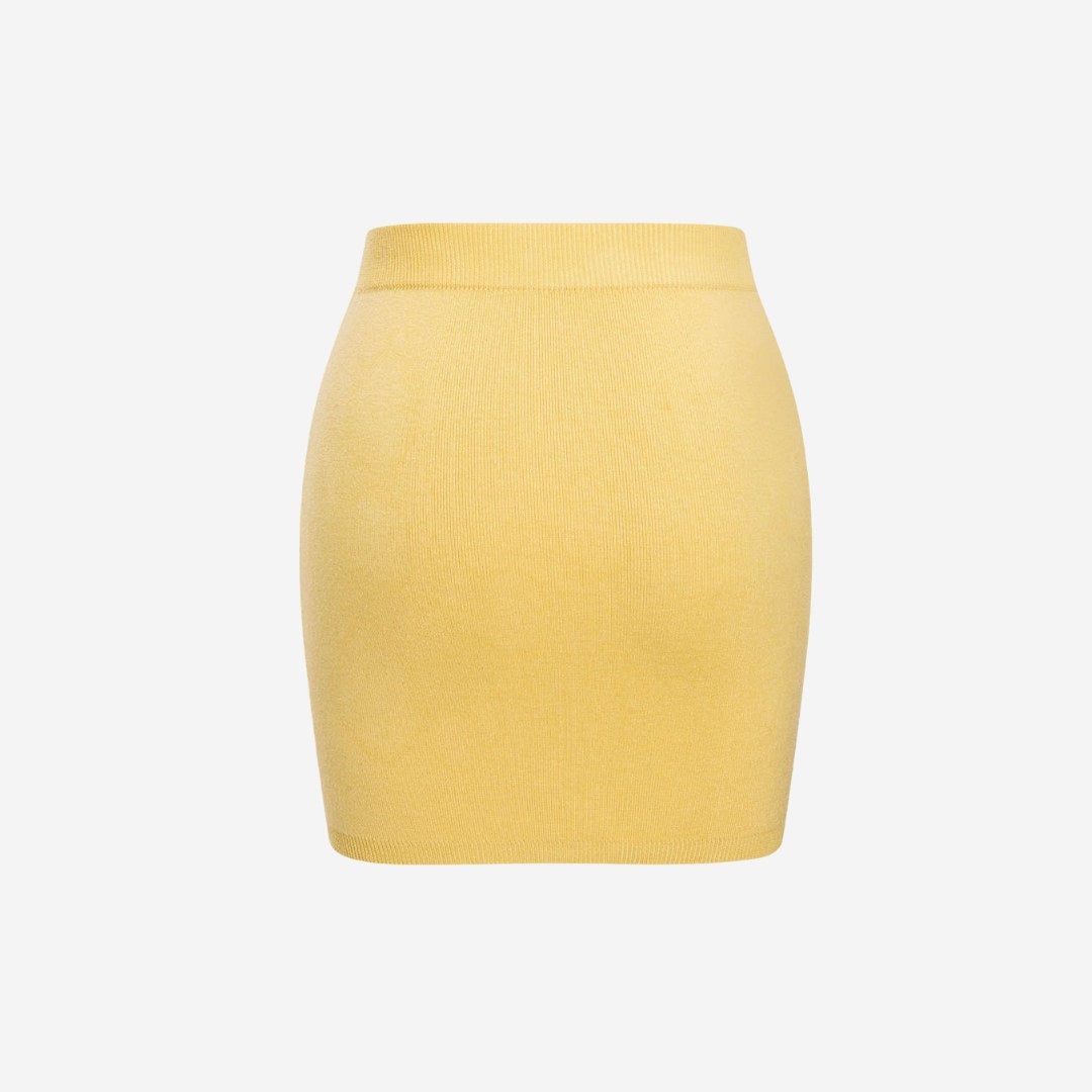 Ribbstickad minikjol i ullblandning med elastisk midja