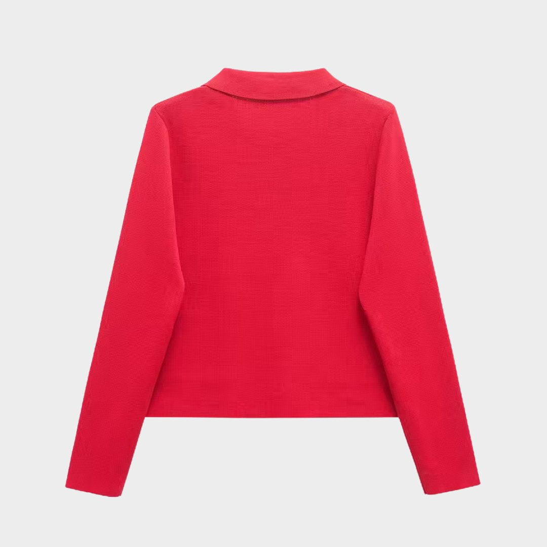 Kort röd damkofta slim fit öppen fram stretch